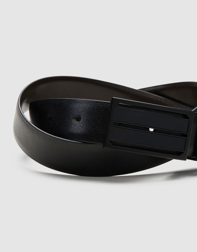 Politix - Pebble Grain Leather Dress Belt With Shield Buckle