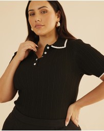 Atmos&Here Curvy - Olaria Contrast Knit Top