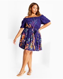City Chic - Plus size Island Breeze Placement Dress - indigo