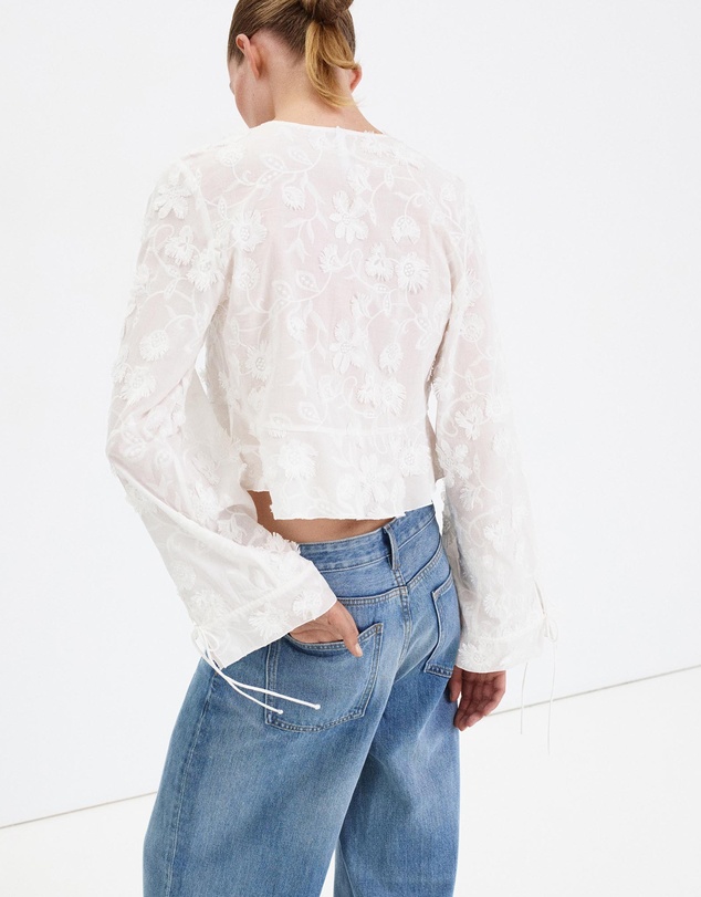 M.N.G - Cotton Blouse with Floral Embroideries