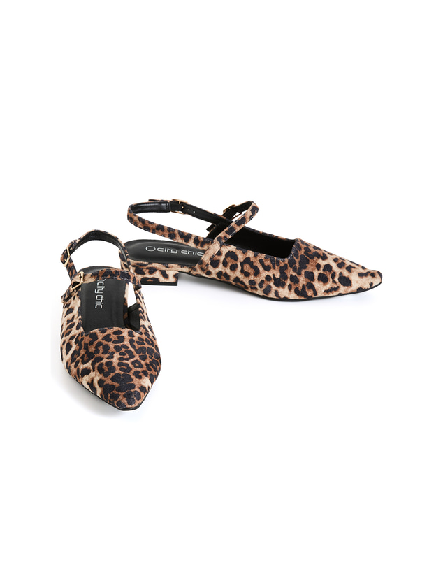 City Chic - WIDE FIT Paisley Leopard Slingback Flat