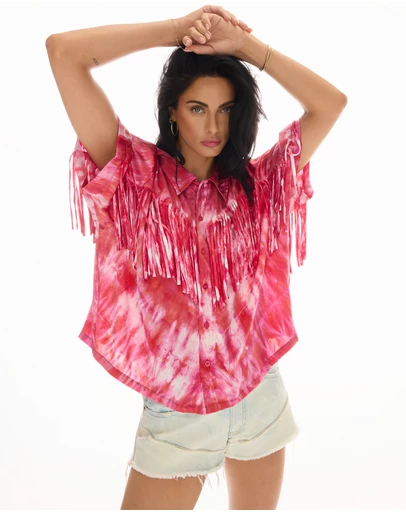 THE TALES - Ibiza Sky Silk Fringed Shirt