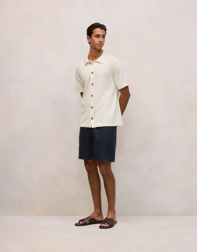 Trenery - Cotton Basketweave Knit Shirt in Parchment