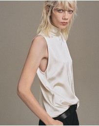 M.N.G - High Collar Satin Blouse