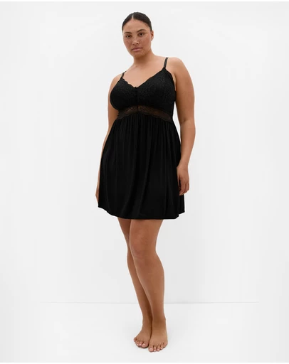 City Chic - Plus size Gizelle Lace Trim Sleep Chemise - black