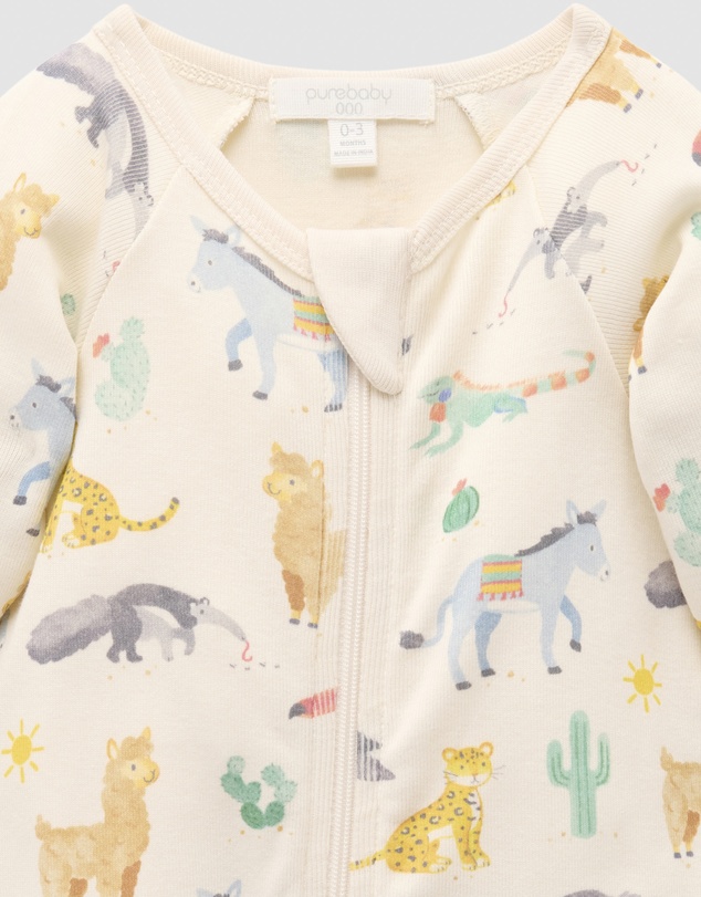 Purebaby - Printed Zip Growsuit -Kids-Babies