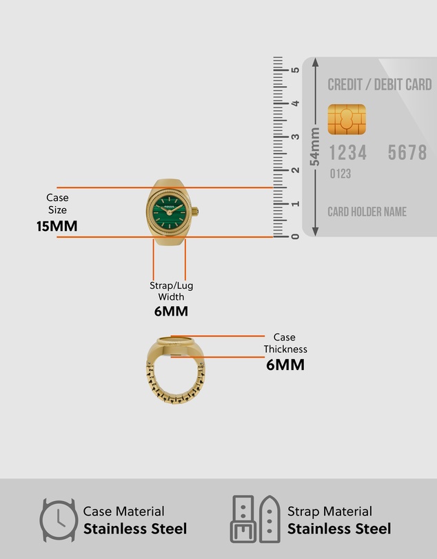Fossil - Gold Tone Analogue Ring Watch