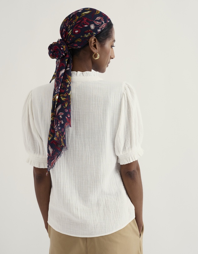 Seasalt - Seasalt Cornwall White Shore Path Frilled Shirt in GOTS Organic Cotton