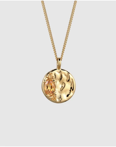 Elli Jewelry - Soleil Textured Medallion Necklace in Gold-Plated 925 Sterling Silver