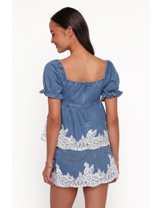 Petal & Pup - Lissy Denim Peplum Top - Mid Wash Blue