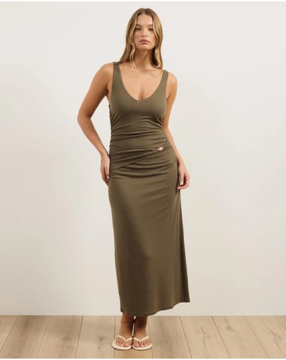 Atmos&Here - Veronica V-Neck Rib Jersey Midi Dress