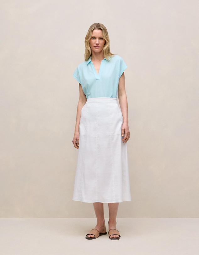 Trenery - Linen Cotton Relaxed Cap Sleeve Polo in Pastel Blue