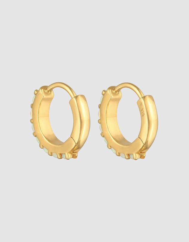 Elli Jewelry - Opal Hoop Earrings in Gold-Plated 925 Silver