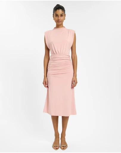 With Harper Lu - Structured Shoulder Midi Dress
