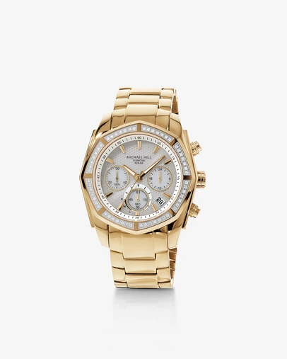 Michael Hill - Men's Solar Chronograph Watch with 0.50 Carat TW Diamonds in Gold-Tone Stainless Steel
