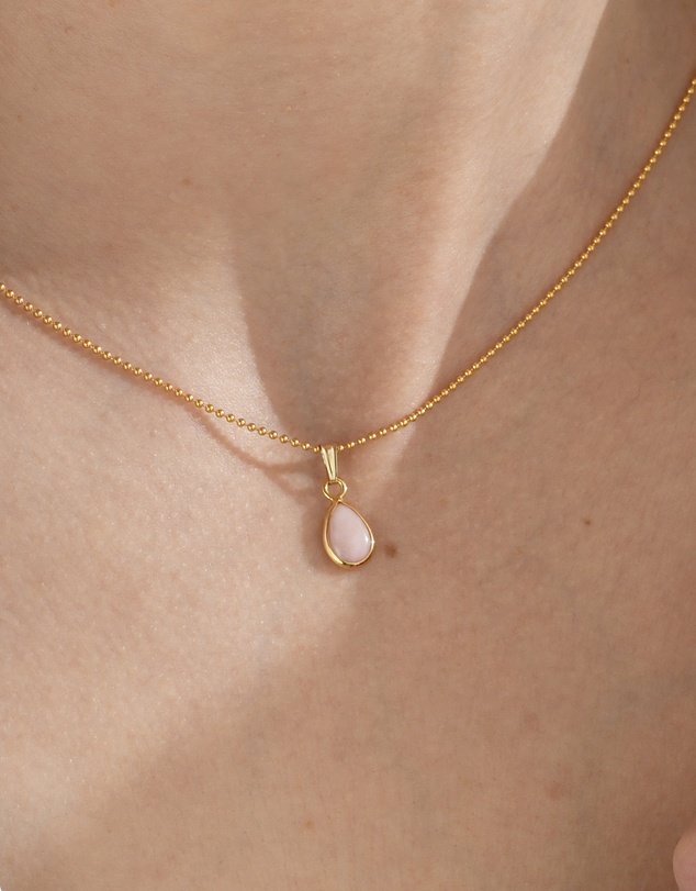 Von Treskow - Fine Ball Chain Necklace with Pear Pink Opal