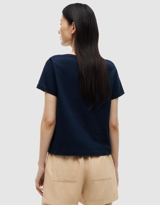 Tommy Hilfiger - Metallic Logo Embroidery Boat Neck T-Shirt