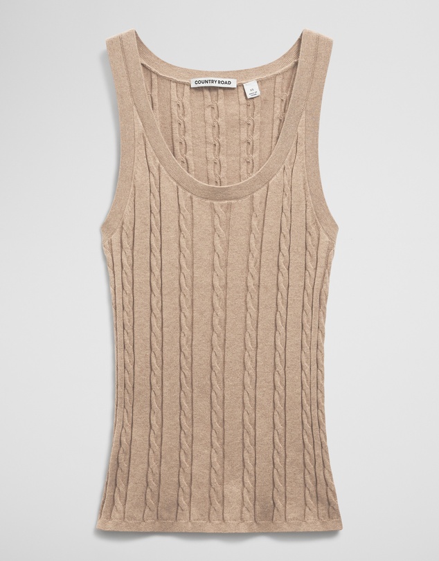 Country Road - Organically Grown Cotton Blend Cable Knit Tank