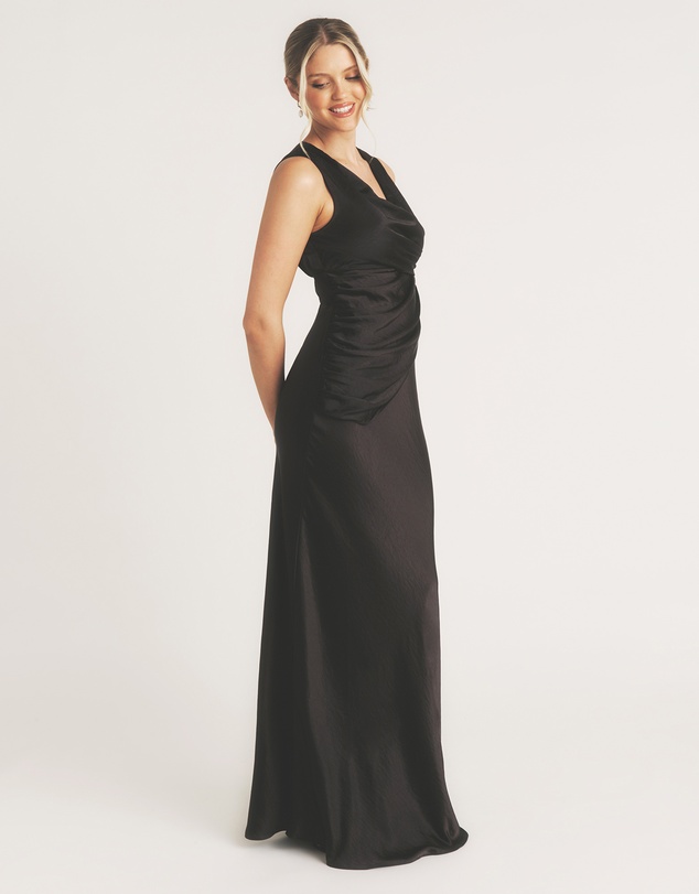 Six Stories - Plunge Drape Detail Satin Bridesmaid Dress