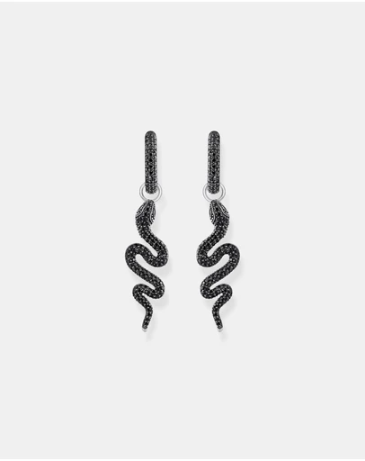 THOMAS SABO - Single Snake hoop earring with black zirconia
