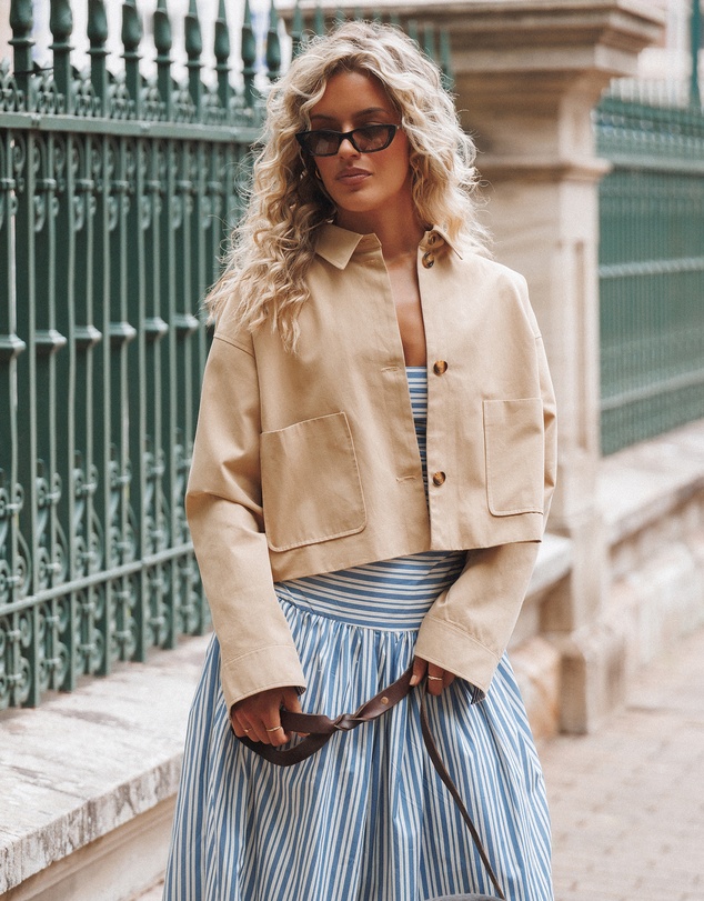 Petal & Pup - Mattie Cropped Trucker Jacket - Taupe