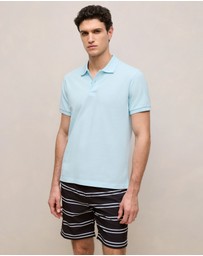 Trenery - Pique Monogram Short Sleeve Polo in Pastel Blue