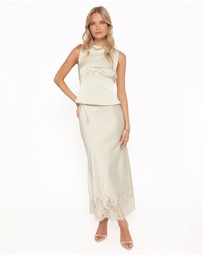 Petal & Pup - Alira Lace Trim Midi Skirt - Sage