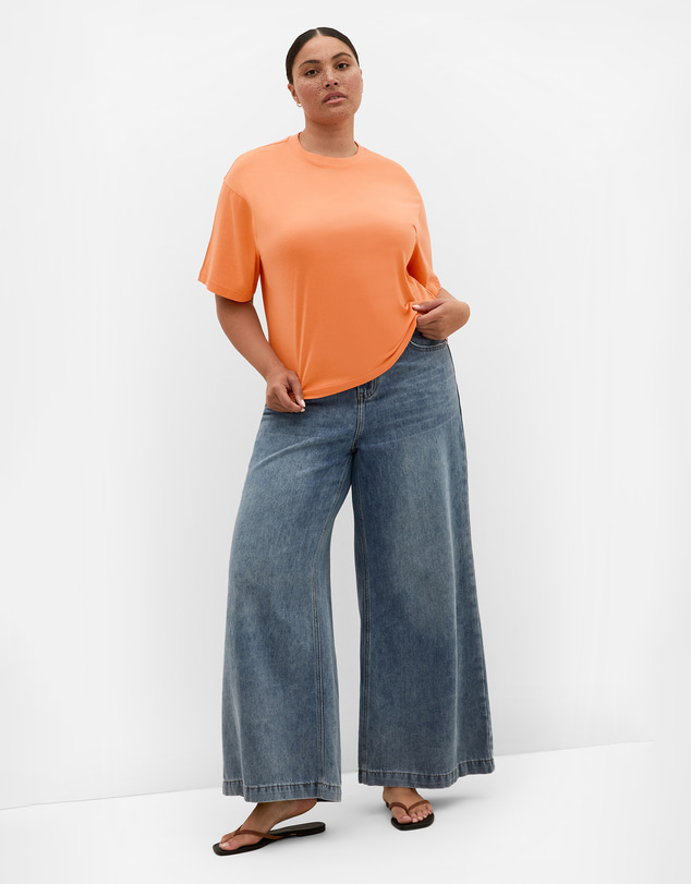 City Chic - Plus size Oversized Crew Neck Tee - persimmon
