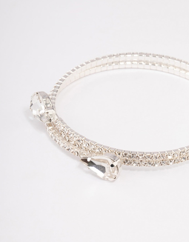 Lovisa - Silver Diamante Pearl Double Row Bangle