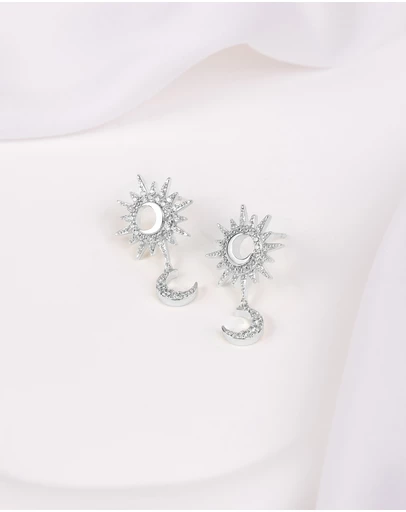 Wanderlust + Co - Sunlit Crescent Silver Drop Earrings