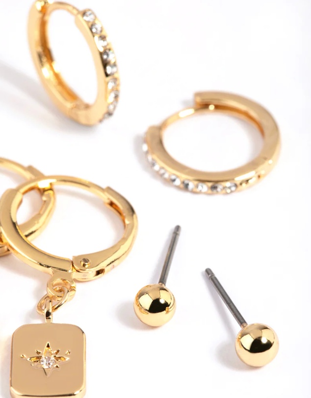 Lovisa - Gold Plated Brass Celestial Earring Stack 6-Pack