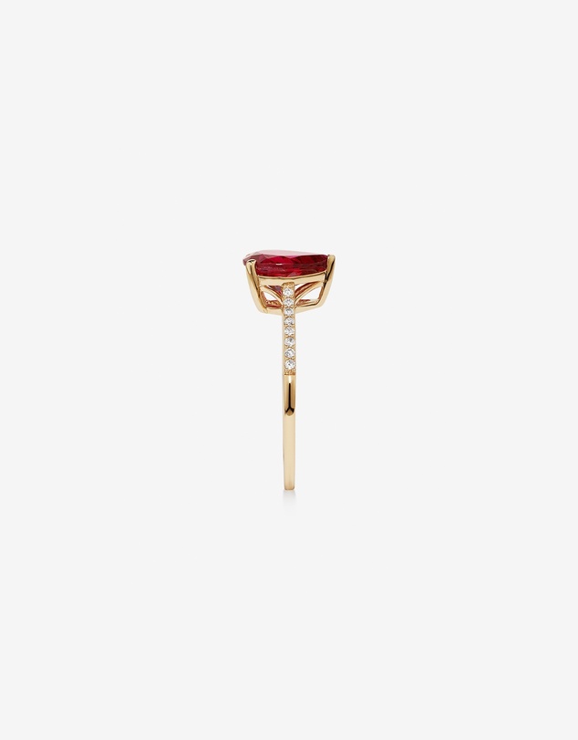 Michael Hill - Pear Cut Red Created Ruby Gemstone and Diamond Ring in 10kt Yellow Gold