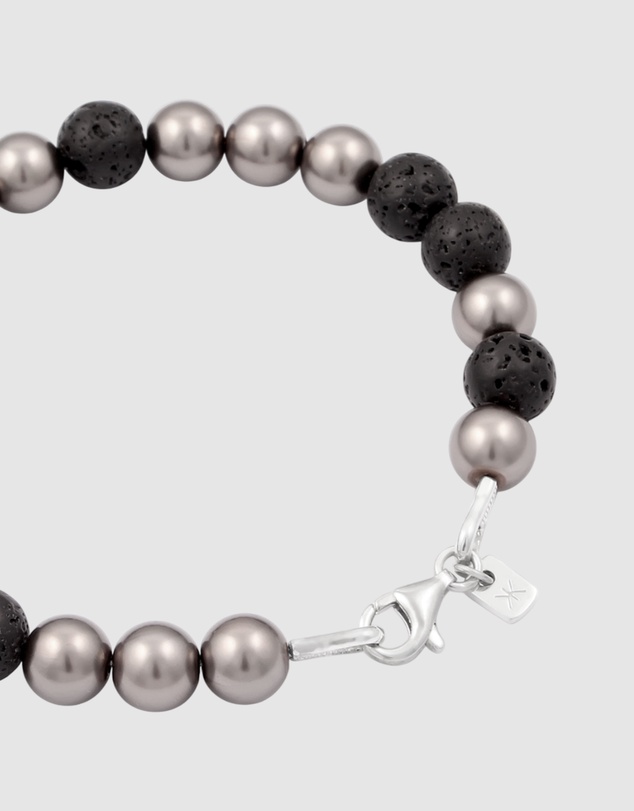 Kuzzoi - ICONIC EXCLUSIVE - Lava Beads and Pearl Bracelet in 925 Sterling Silver