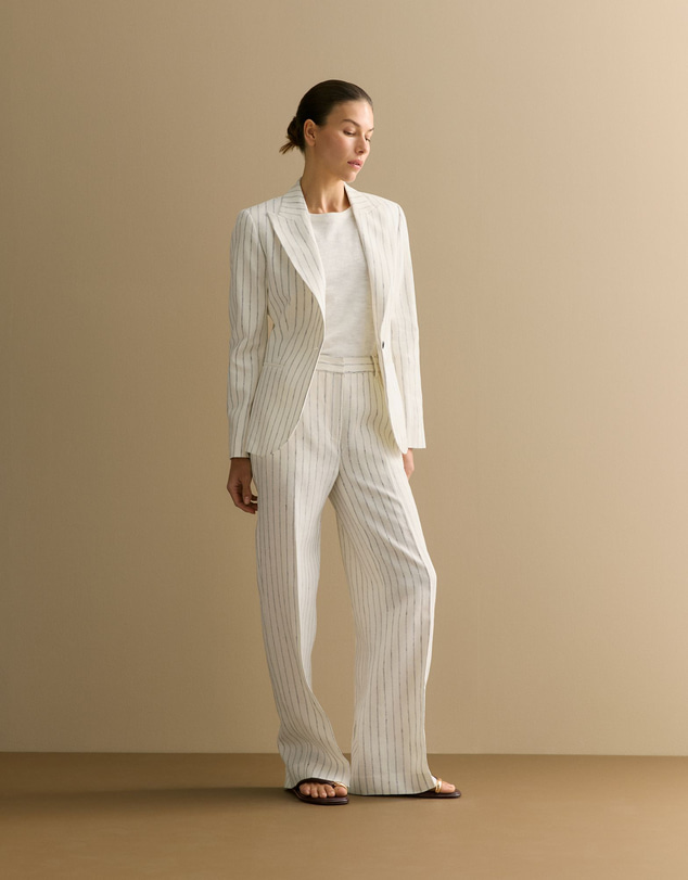 Trenery - Linen Dot Stripe Pant in White