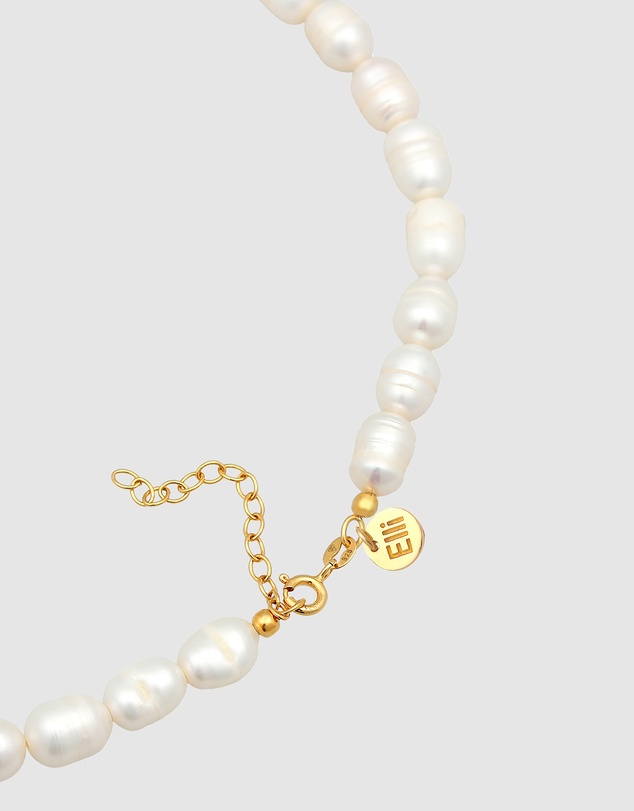 Elli Jewelry - Freshwater Pearl Choker Necklace in Gold-Plated 925 Silver