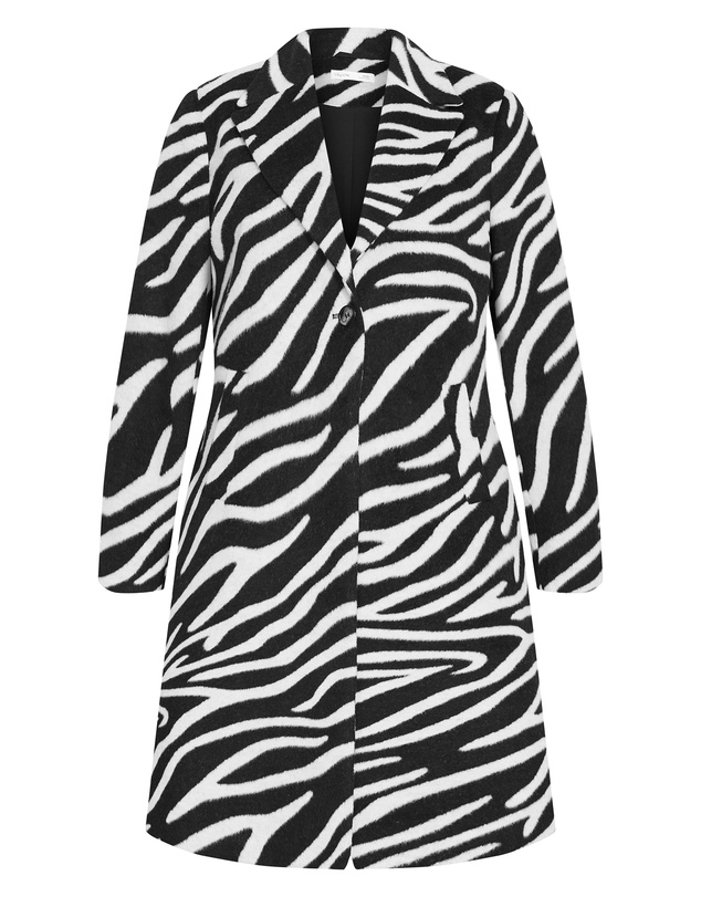 City Chic - Charlotte Zebra Print Melton Coat