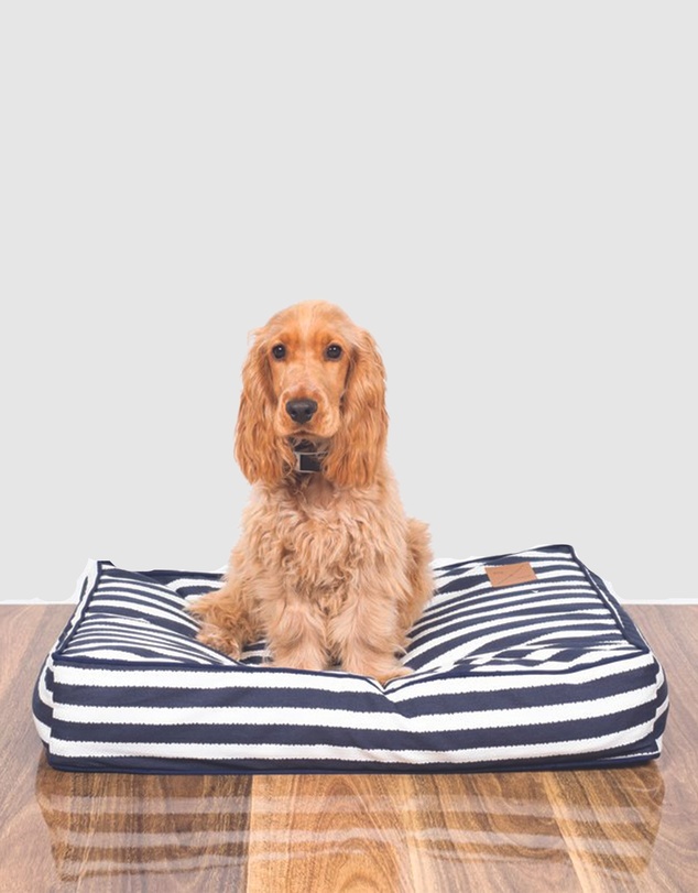 Mog & Bone - Classic Cushion Dog Bed - Navy Hamptons Stripe Print
