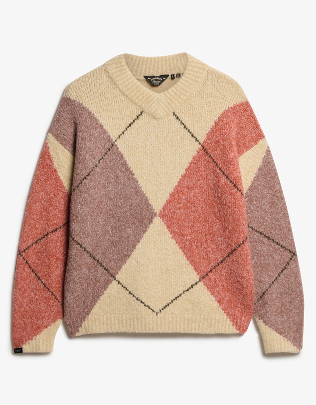 Superdry - Oversized Argyle V Neck Jumper