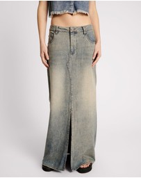 ONE TEASPOON - Dirty Blue Denim Column Skirt