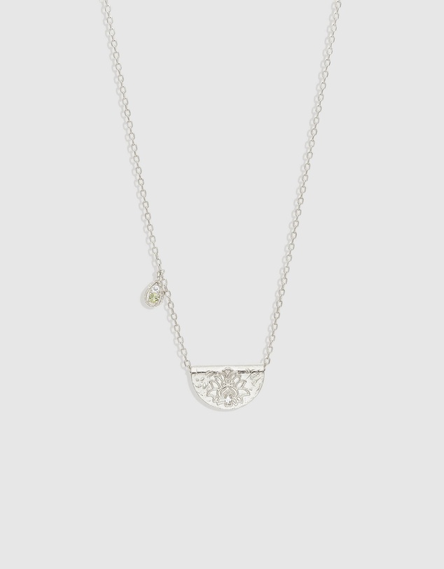 By Charlotte - Silver Lotus Birthstone Necklace - August