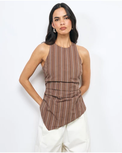 AERE - Frankie Stripe Poplin Asymmetrical Hem Top