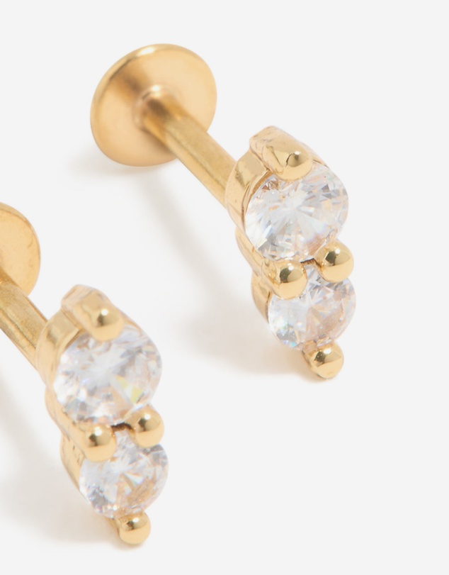 Lovisa - Gold Plated Surgical Steel Cubic Zirconia Double Round Flat Back Studs