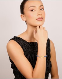 Lovisa - Waterproof Gold Plated Stainless Steel Blue PU Leather Braided Chunky Link Bracelet