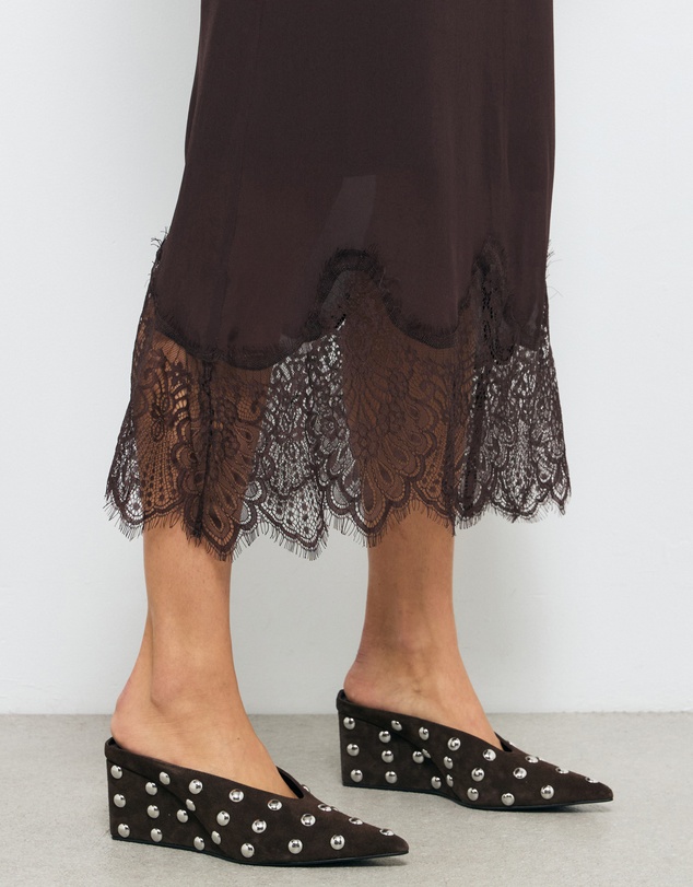 AERE - Studded Suede Wedge Pumps