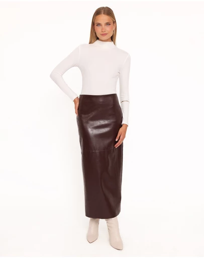 Petal & Pup - Koda Faux Leather Column Skirt - Burgundy