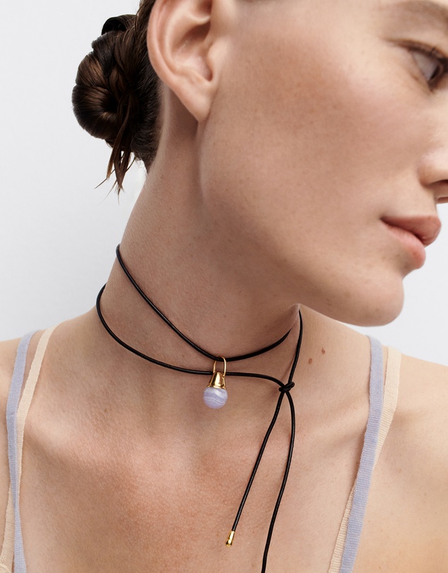 PDPAOLA - Blue Lace Agate Riviera Pendant Leather Necklace