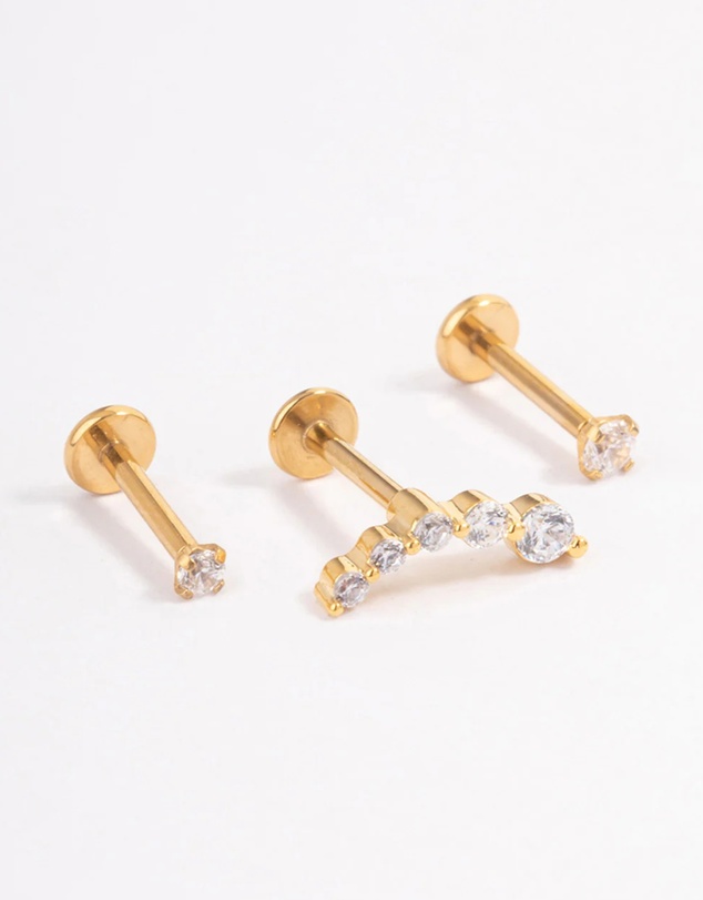 Lovisa - Gold Plated Surgical Steel Cubic Zirconia Crawler Flat Back Pack