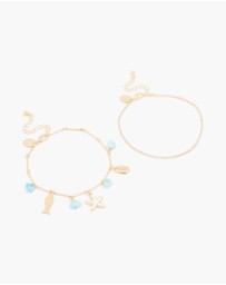 Lovisa - Gold Diamante Cupchain & Fish Star Charm Anklets 2-Pack