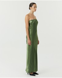 Third Form - Satin Tie Back Strapless Maxi Dress
