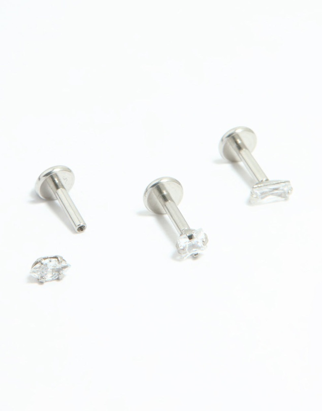 Lovisa - Surgical Steel Cubic Zirconia Mixed Shape Flat Back Studs 3-Pack